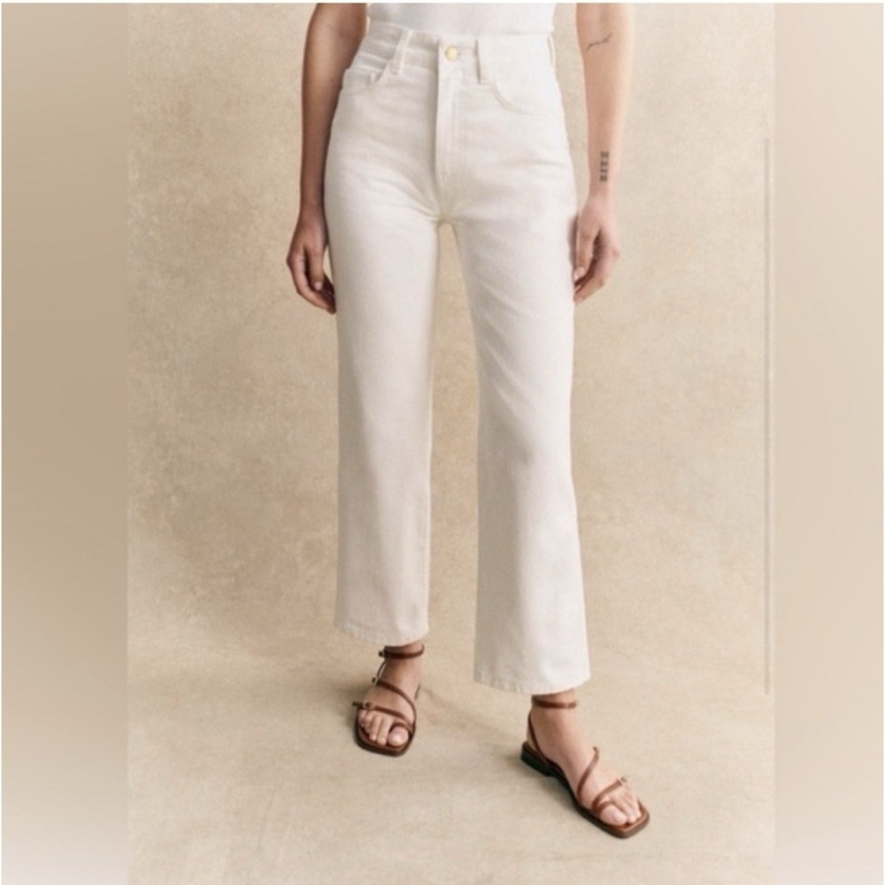 Sezane Jeans Womens 36 Blue The Iconic Straight‎ Leg Off White Ivory